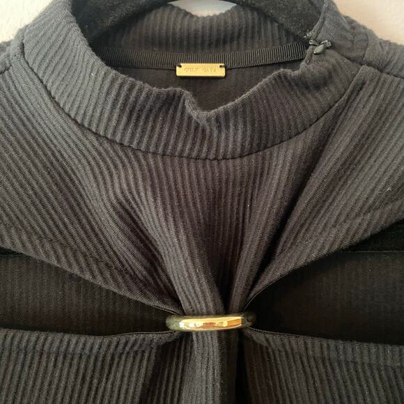 Cult Gaia Women's size XS Black Mora Top Ribbed Cut-Out Long Sleeve Blouse - Picture 3 of 11